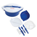 Blue Round Lunch Container w/ Utensil Set